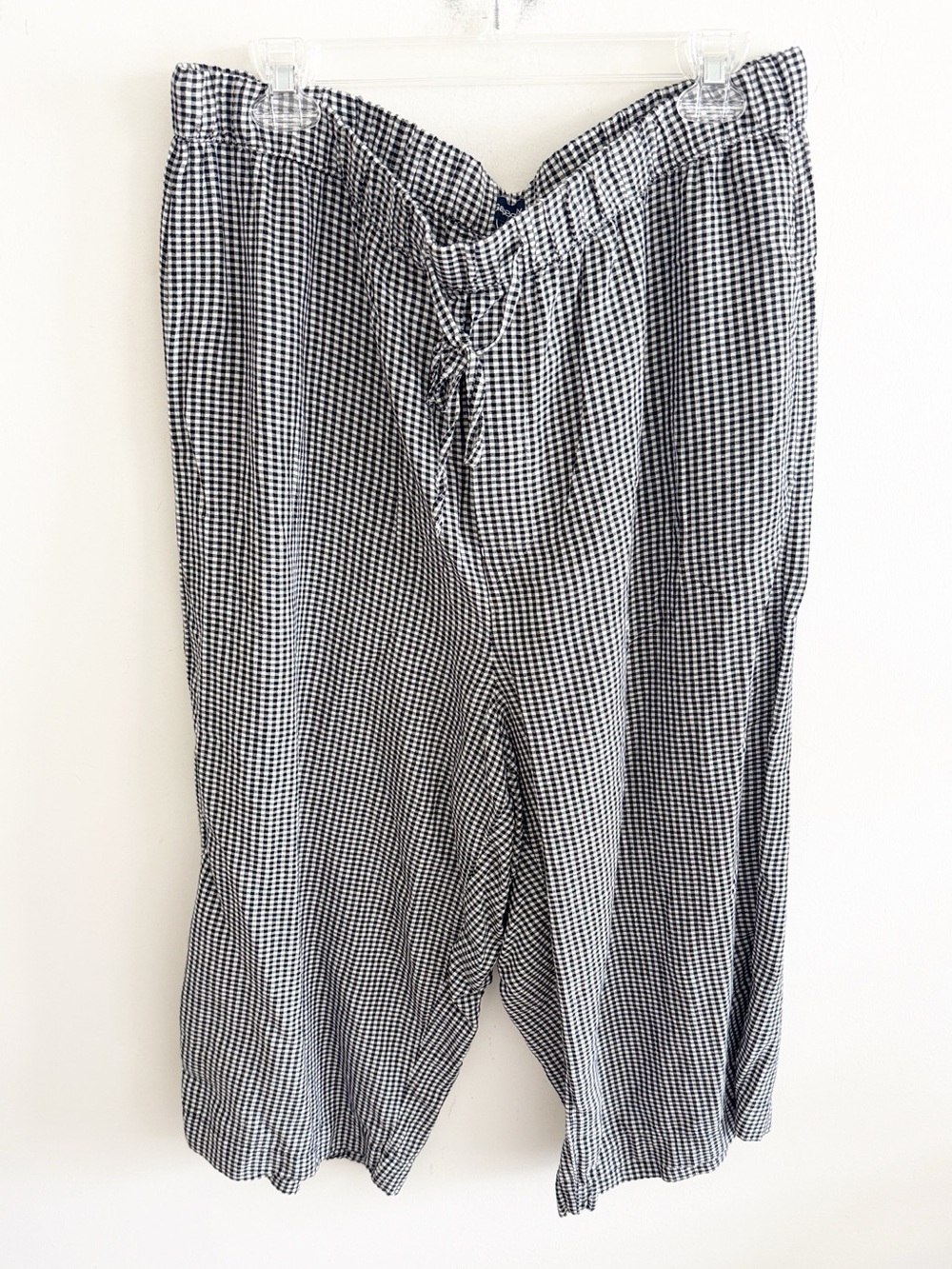 Gap gingham black and white cotton stretch waist wide leg crop pants size XL